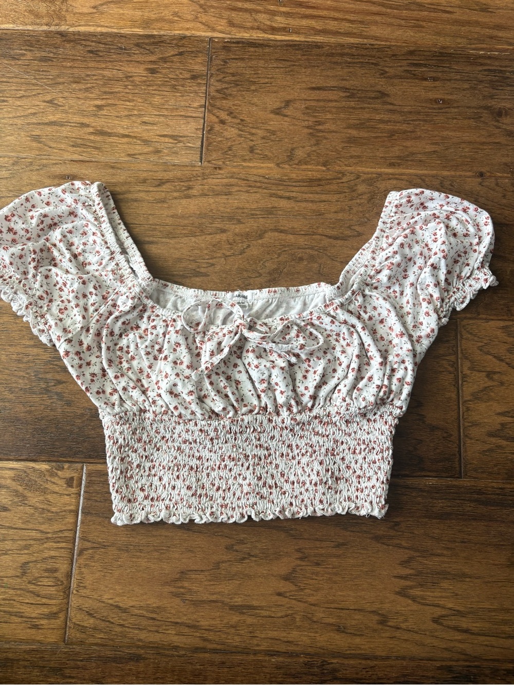 Garage White Crop Top with Red Floral Print